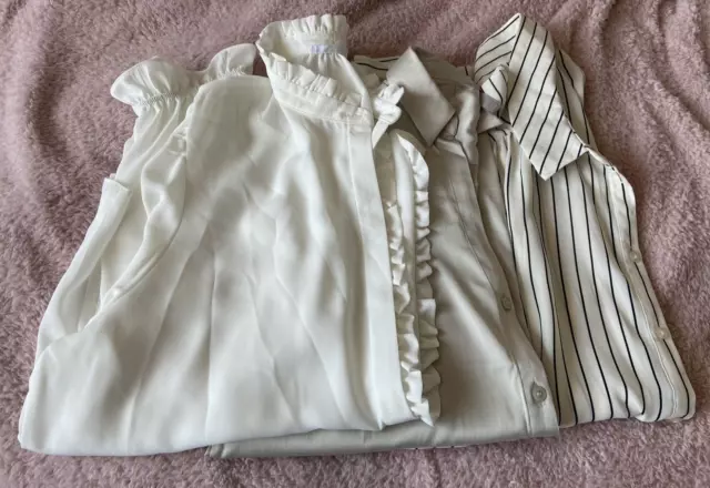 Paquete de 3 blusas para damas talla 16 Primark H&M blancas transparentes de verano usadas