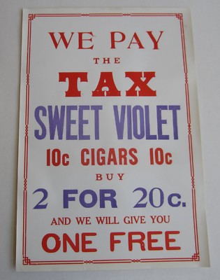 Old Vintage - SWEET VIOLET Cigars - Store Advertising SIGN / Poster