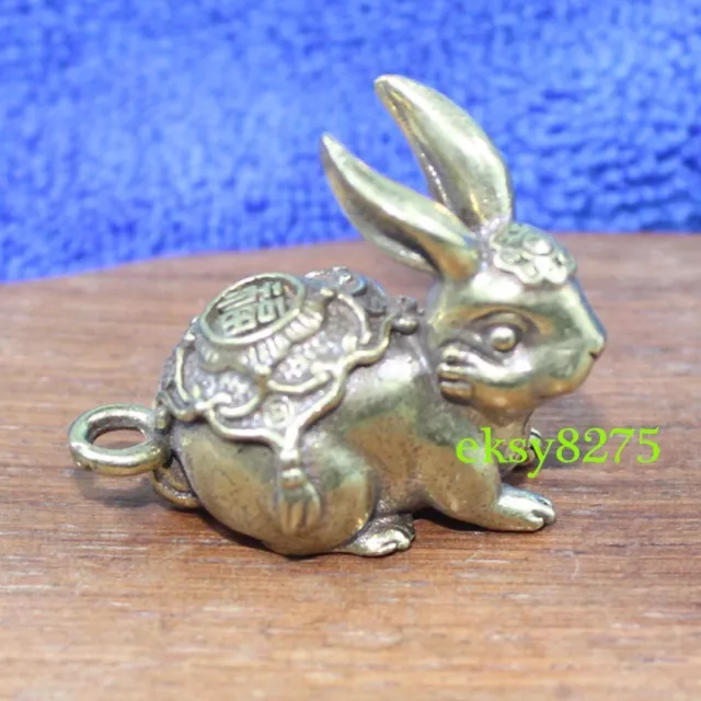 Brass Rabbit Figurine Statue Animal Figurines Toys Rabbit Keychains Pendant