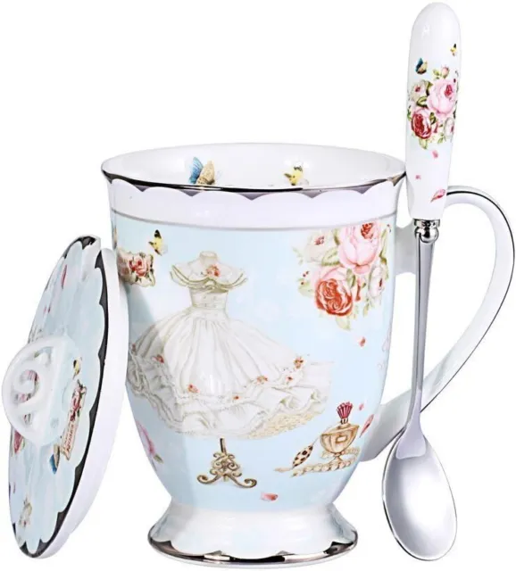 YBK Tech Euro Style Porcelain Tea Cup Coffee Mug with Lid for Breakfast Home Ki