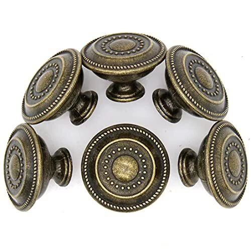 LXZ 6 Pcs Vintage Antique Brass Knobs Handles - Cabinet Drawer Knob Pulls with E