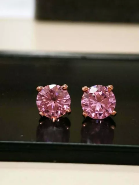 1Ct Round Cut Lab-Created Pink Sapphire Women Stud Earring 14K Rose Gold Plated