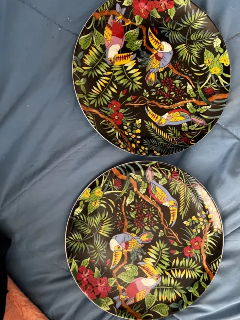 2 Round Matching Porcelain Painted Plates, W/ Bird's & Flowers, Made In Japan,