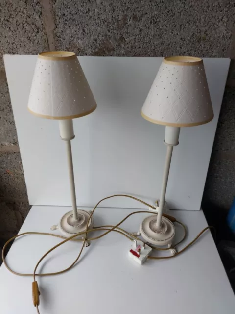 A Pair Of Laura Ashley Cream Candlestick Type Distressed Shabby Chic Table Lamps