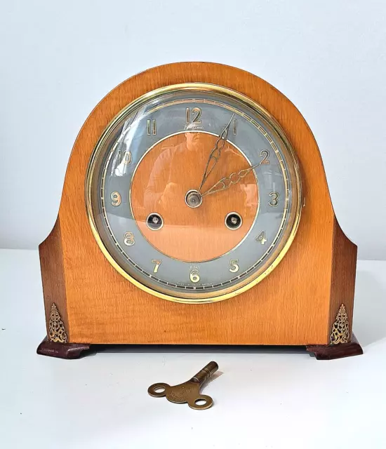 Bentima Vintage Mantel Clock Eight Day Vertical Escapement Movement & Key 1960s