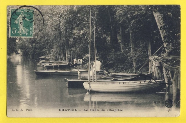cpa 94 - CRETEIL en 1911 (Val de Marne) Le BRAS du CHAPITRE Barques