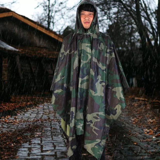 Hooded PONCHO Modern Rain Coat Jacket Hunting Army Military Fishing WATERPROOF 2