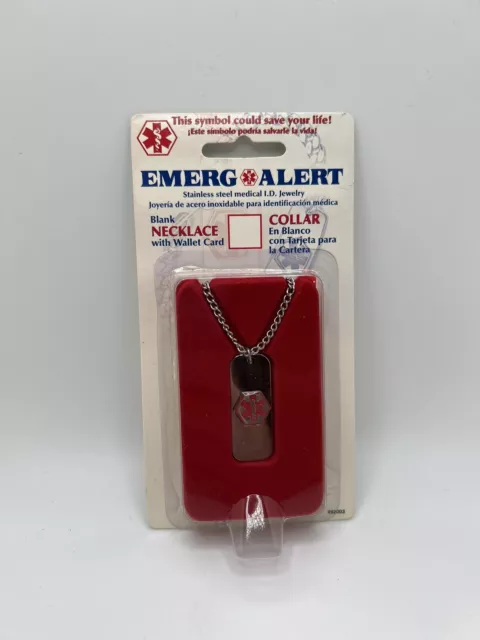 Collar en blanco alerta emergente con billetera tarjeta acero inoxidable símbolo de emergencia