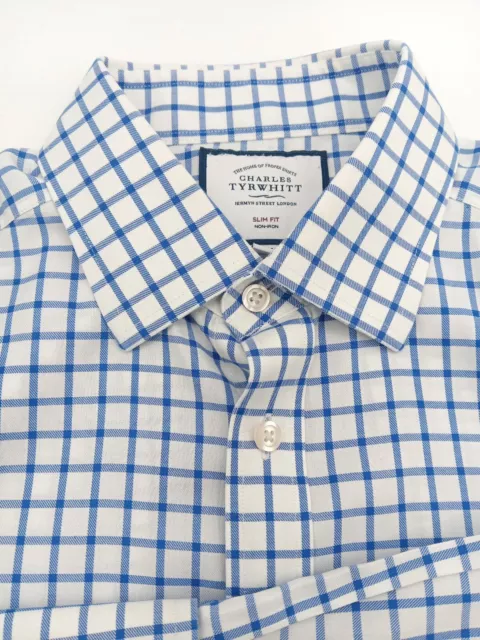 🇬🇧 CHARLES TYRWHITT Slim Fit Non-iron French Cuff Shirt 16x34 Blue ...