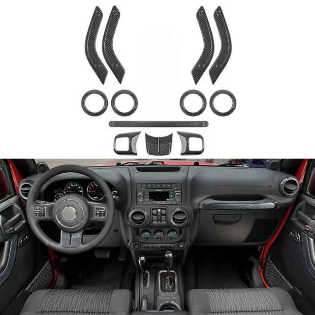 12X Carbon Fiber Interior Accessories Decor Cover Trim kit For Jeep Wrangler JK