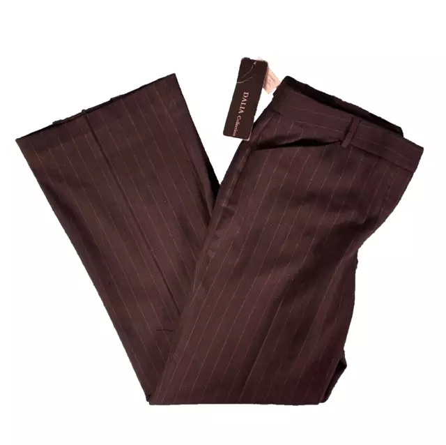 Women's Dalia Collection NWT Size 14 Brown Pinstripe Dress Pants Stretch