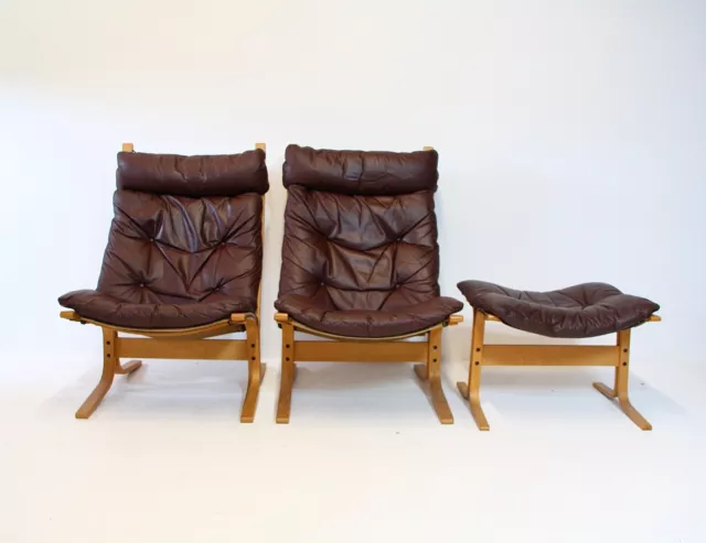Norwegian Siesta Lounge Chairs & Stool by Ingmar Relling Mid Century Retro 70s