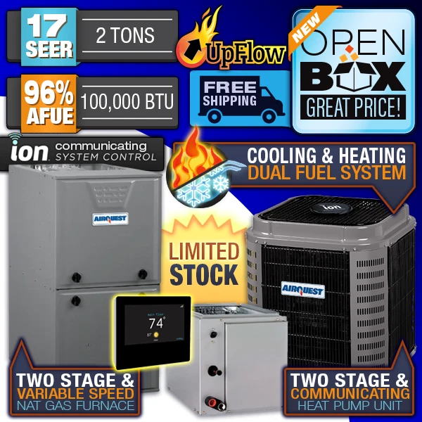 2 Ton 17 SEER 96% 100K BTU AirQuest Ion 2 Stage Gas Furnace AC Heat Pump System