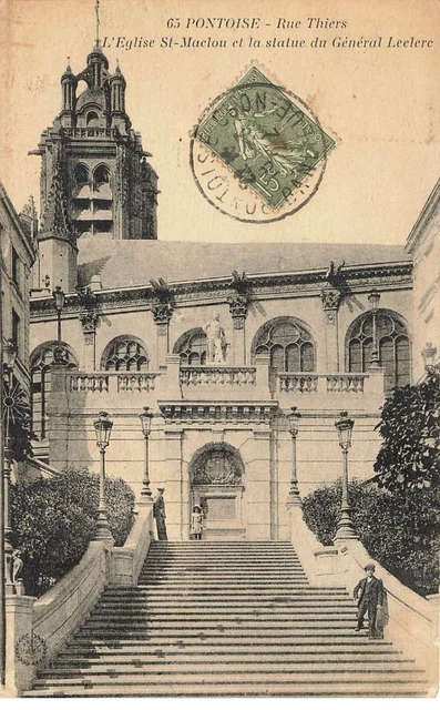 95 Pontoise #As30046 Rue Thiers L Eglise St Maclou Et La Statue Du General Lecl
