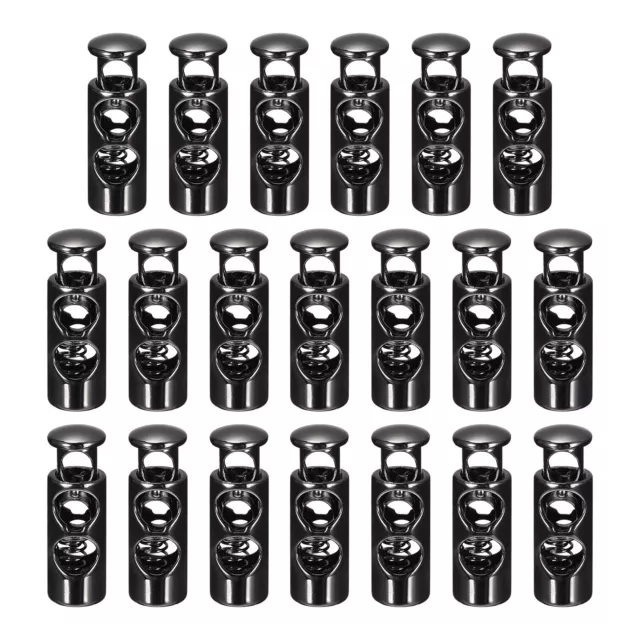 30pcs Double Holes Spring Toggle Stopper Cord Lock, Black