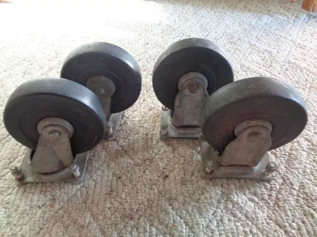 set of 4 PLATE CASTERS (2) BASSICK 508 (2) SWIVEL 56c 5" DIAMETER 1-1/4 WIDE