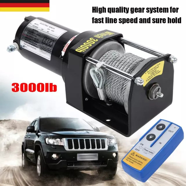 3000lbs Electric Recovery Winch 12V Draht Fernbedienung Kit für LKW SUV ATV Boat