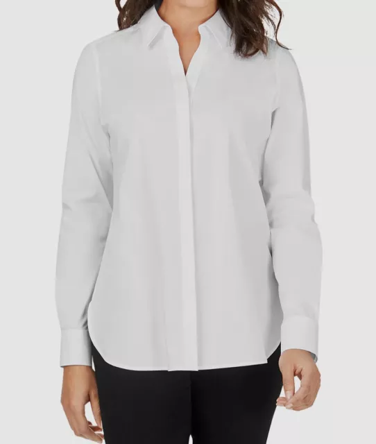 $104 Foxcroft Women's White Non-Iron Kylie Button-Up Shirt Top Size 6