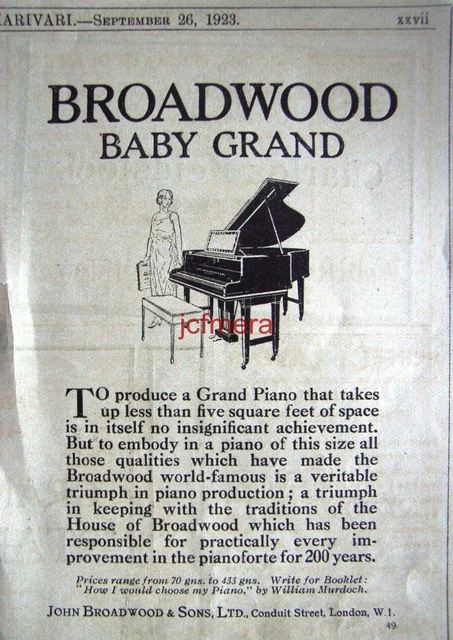 'BROADWOOD' Baby Grand Piano ADVERT - Original Small 1923 Print AD