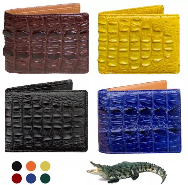 Mens Alligator Bifold Wallet Real Crocodile Leather Passcase Wallet Handmade