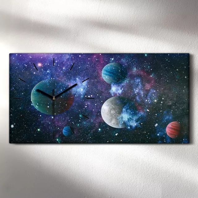 Wandbild Leinwand Bilder mit Uhr 60x30 Gemälde Galaxie Universum Planeten