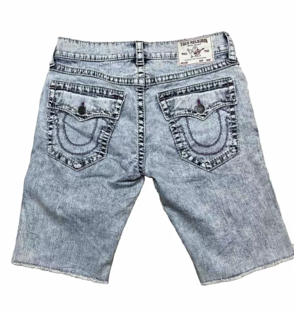 True Religion Jean Shorts Mens Size 32 Ricky Relaxed Straight Cut Off Denim Boho