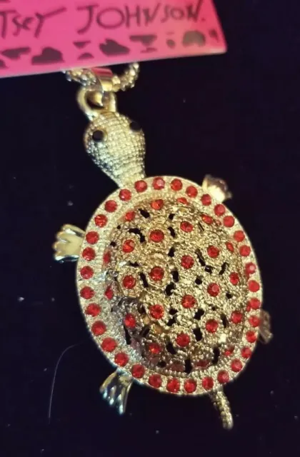 Red Crystal Rhinestone Cute Turtle Pendant Betsey Johnson Chain Necklace