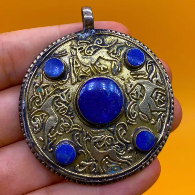 Wonderful Post Medieval Islamic Ottoman Silver Pendant With Lapis Stone