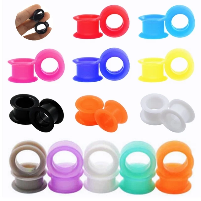 2pc Thick Silicone Flesh Tunnel Round Edge Ear Plug Double Saddle Expander Gauge