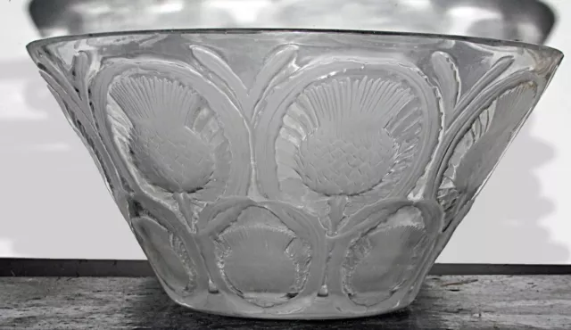 antique vtg Lalique France Chardons frosted thistle centerpiece bowl signed