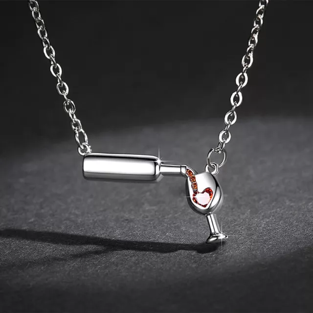 Women Fashion Wine Glass Crystal Rhinestone Heart Pendant Necklace Jewelry R~m'