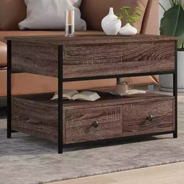 Table basse chêne marron 70x50x50 cm bois d'ingénierie et métal vidaXL