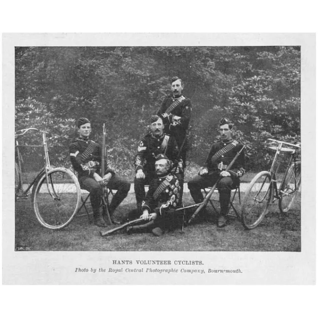 MILITARY Hampshire Volunteers Cyclists - Antique Print 1897
