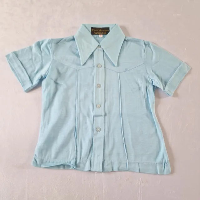Vintage Girls Dagger Collar Shirt -7-8 Yrs- Blue Acrylic Deadstock 70s KB05