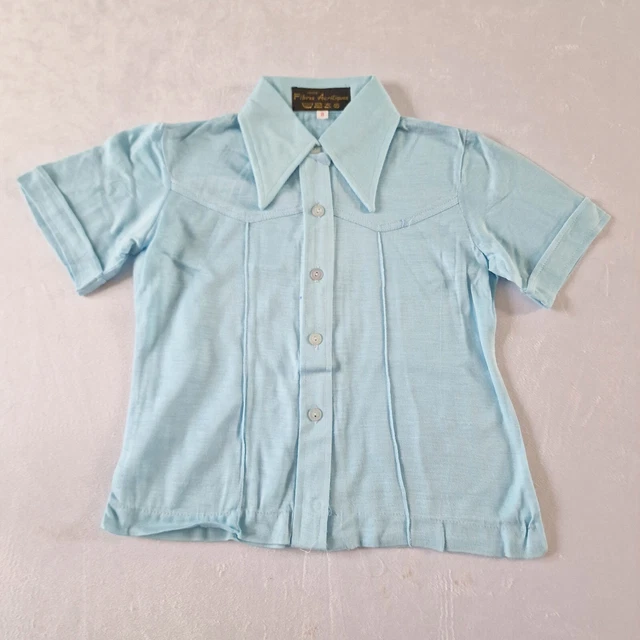 Vintage Girls Dagger Collar Shirt -7-8 Yrs- Blue Acrylic Deadstock 70s KB10