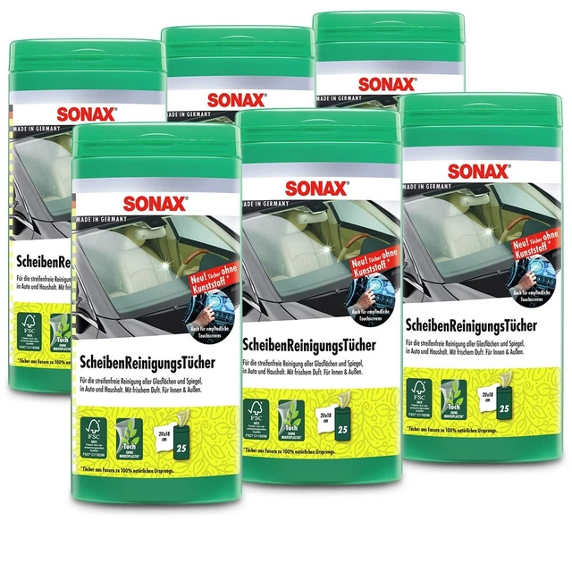 6x SONAX PANNI PULIZIA DISCHI BOX DISCHI TELI PULIZIA 25 PEZZI CIASCUNO