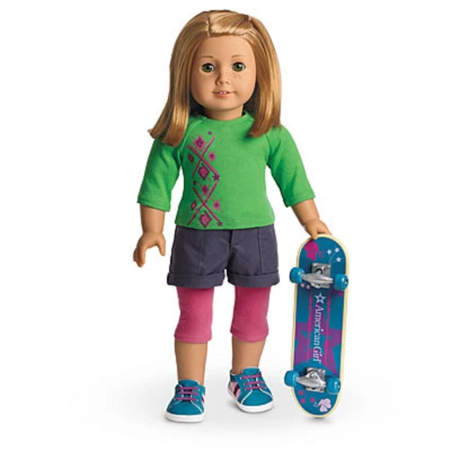 American Girl SKATEBOARD SET CHARM top shorts tights shoes    DOLL NOT INCLUDED