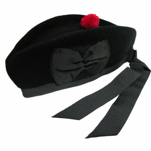 FITWORTH Chapeau Glengarry Écossais En Laine Noire Avec Toorie Rouge - Bonnet Highland Traditionnel Pour Kilt Et Cornemuse