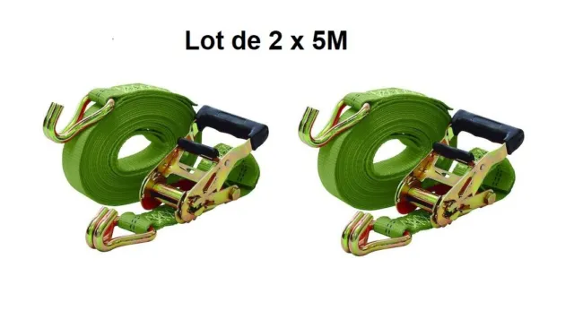 Lot de sangle a cliquet 5m arrimage  en 2 parties  pour remorque auto moto