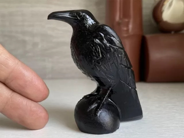 7cm Natural Obsidian Hand Carved Crow Crystal Skull Reiki Healing mineral Statue