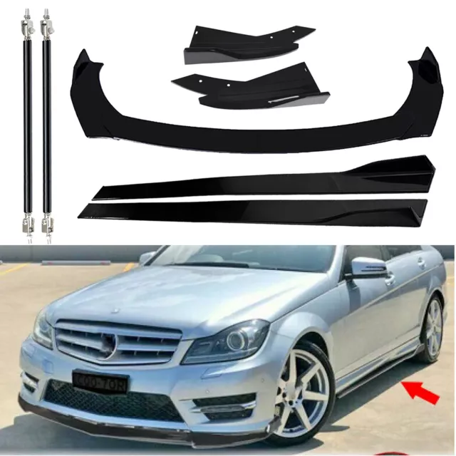 For Mercedes Benz W204 Front Bumper Lip Spoiler Splitter Side Skirt Glossy Black