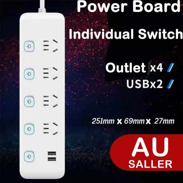 1.8M 3/4/6 Way Outlets Power Board Socket USB AU Charging Ports Surge Protected 3