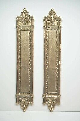 Pair of 2 Solid Brass Church Door Hardware Push Plates Vintage Gothic Style #398