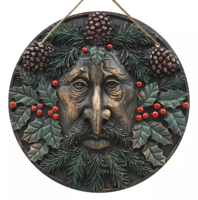 Green Man round 2 D Wall Plaque Forest God Tree Spirit Leaf Face Ornament NEW