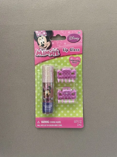 07. Oz Minnie Mouse Bubble Gum Flavored Lip Gloss & 2 Hair Clips, New In Package