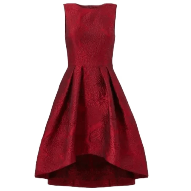 Shoshanna Midnight Coraline High-Low Dress Red Jacquard Print Sleeveless -Size 2