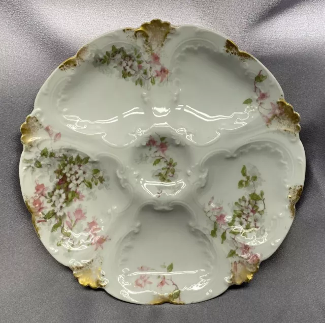 Antique GDA CH Field Haviland Limoges France Porcelain Oyster Plate Pink Floral