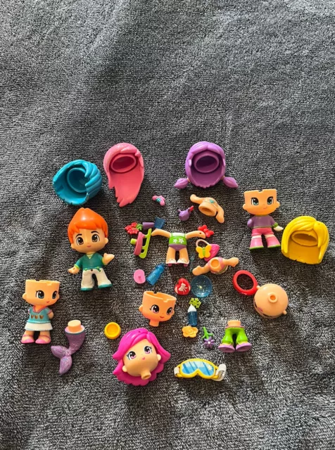 Pinypon Doll Lot Famosa Interchangeable Hair Faces Parts Accessories 35  Pieces