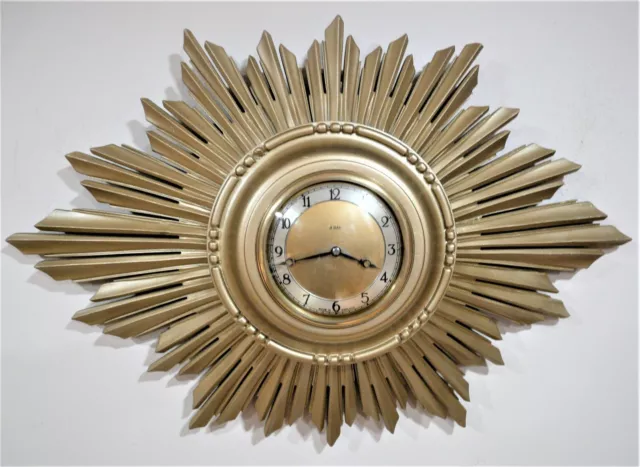 All Original Art-Deco Sunburst Wall Clock with English Movement.