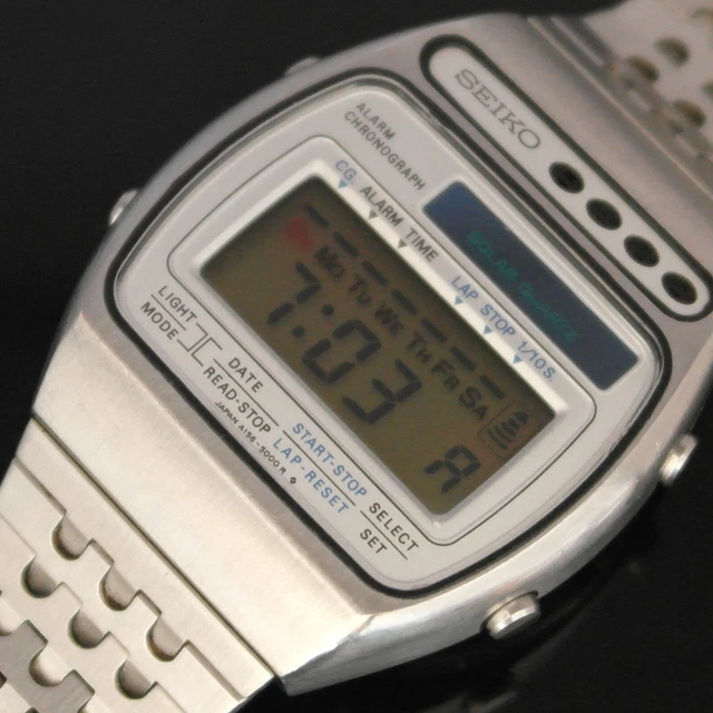 VINTAGE SEIKO DIGITAL Quartz Solar 1979 Watch Original Bracelet A156 ...